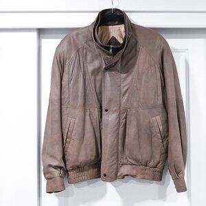 Remy Vintage Saks Fifth Avenue Men's Taupe Leather Full Zip Jacket
